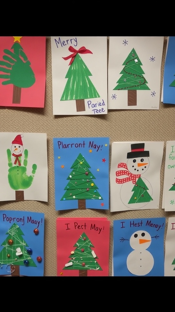 Creative Christmas Card Crafts for Kids A collection of festive handmade Christmas cards with various designs and decorations.